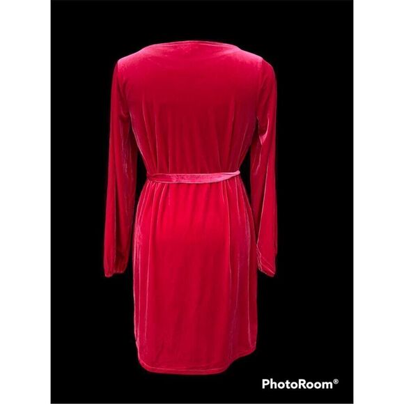 Charter Club Red Velvet Dress Pearl Accent Self Tie Sz S - Picture 5 of 10